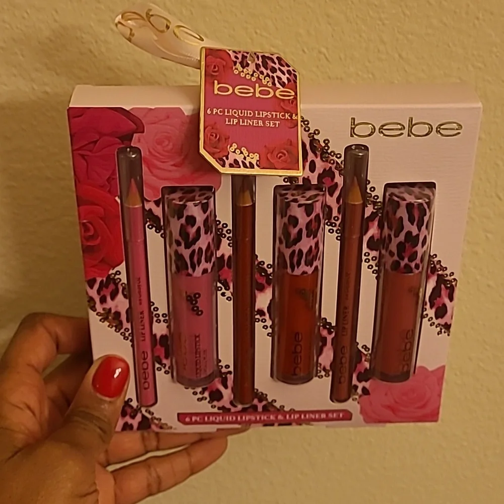 Bebe 6pc Liquid Lipstick & Lip Liner Set & Tweezer & Eyelash Curler Set